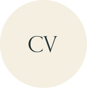 Cream circular monogram with CV initials.