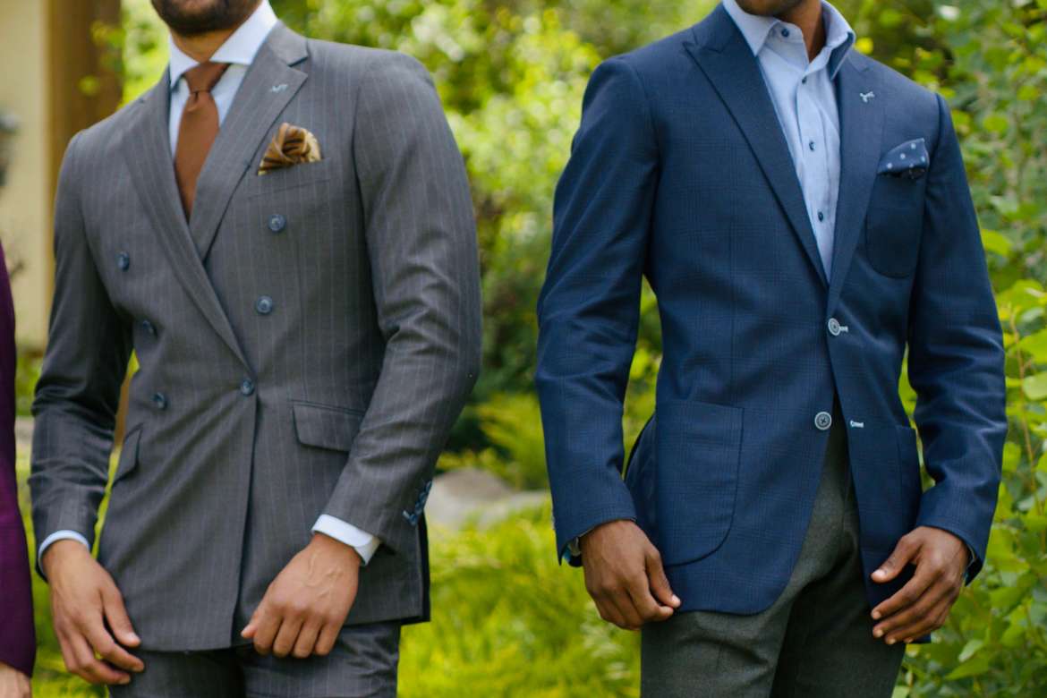 Men in a modern tailored suit with fashion-forward styling.
