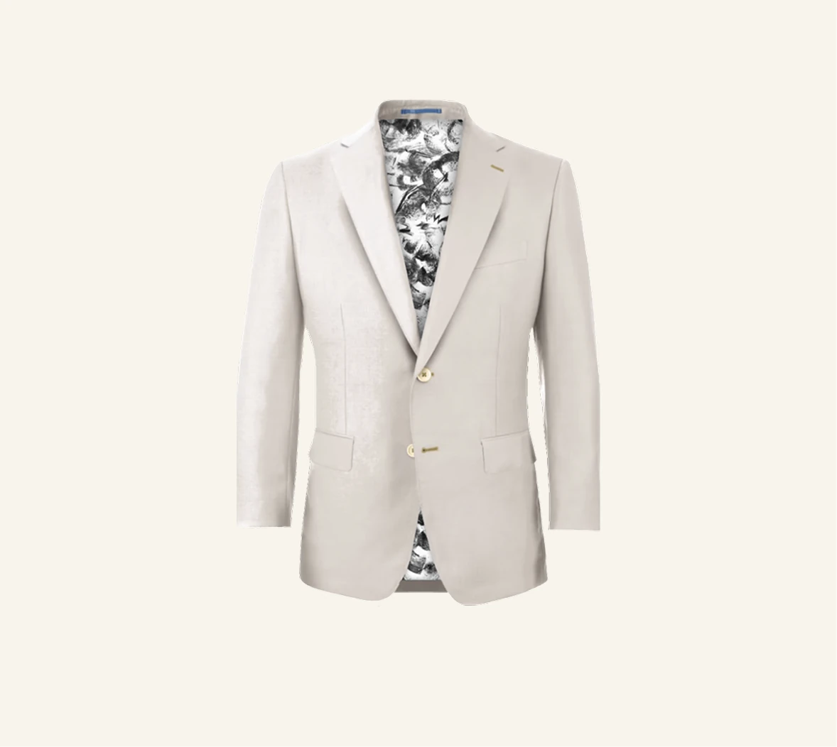 Ivory blazer with a black-and-white printed lining.