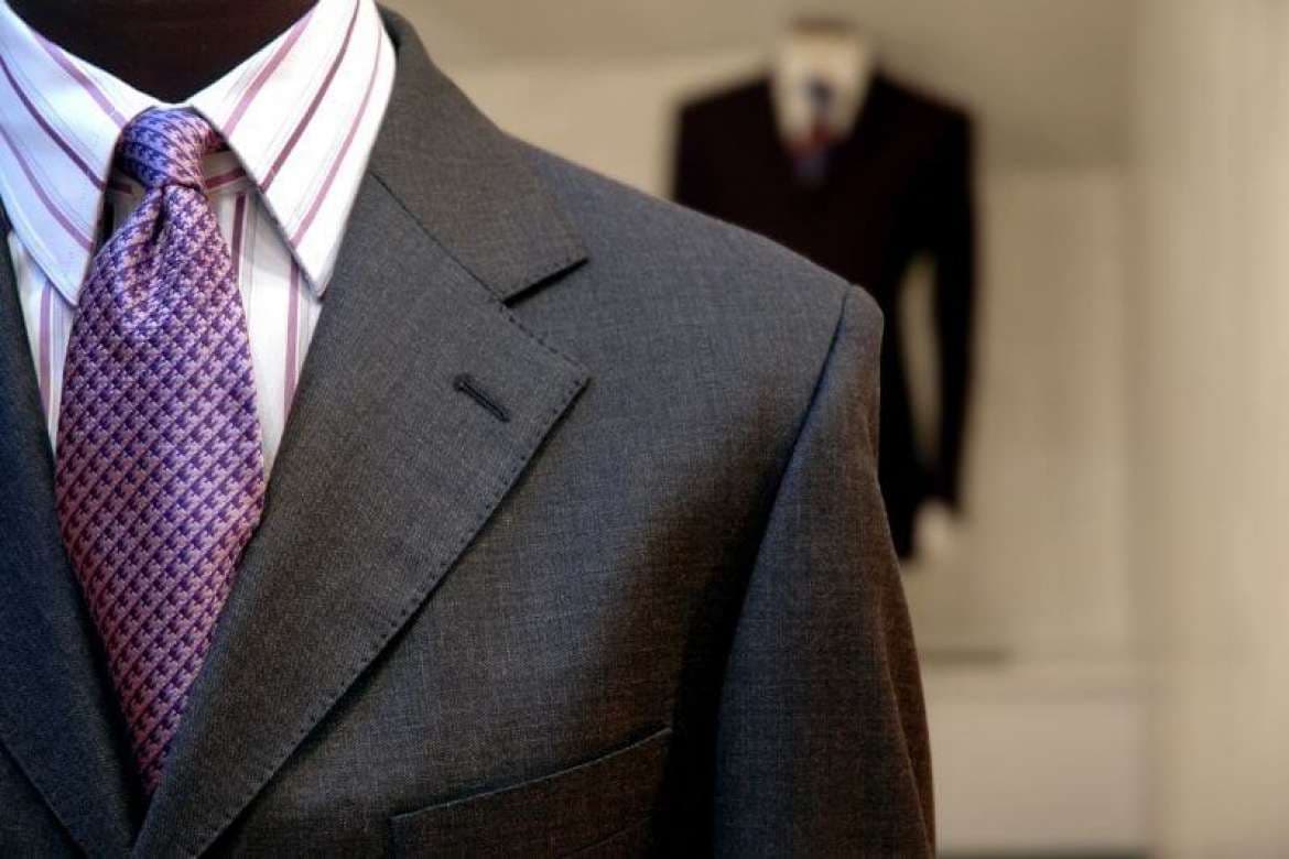 Patterned dress shirt styled with a tailored suit.